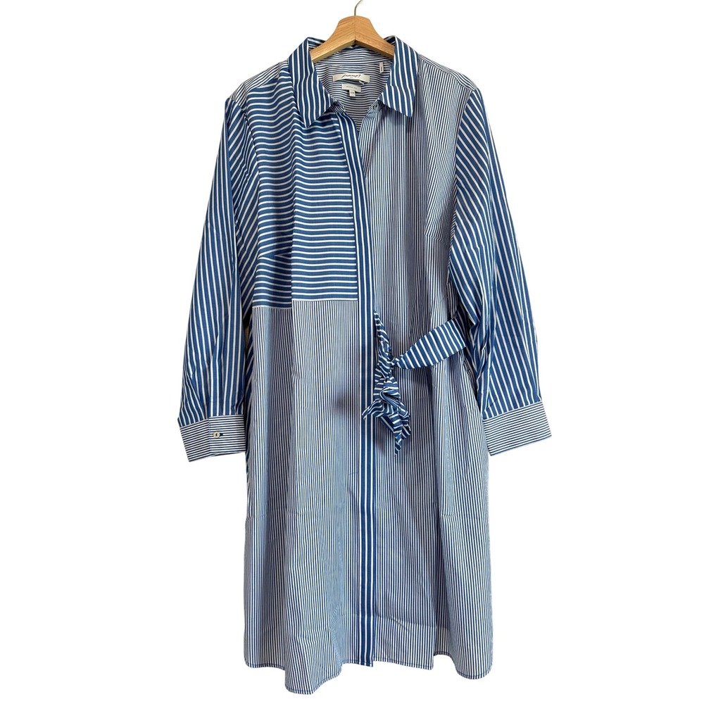 Foxcroft Size 22 W Shirt Dress Blue White Mixed Stripe Wrinkle Free nautical